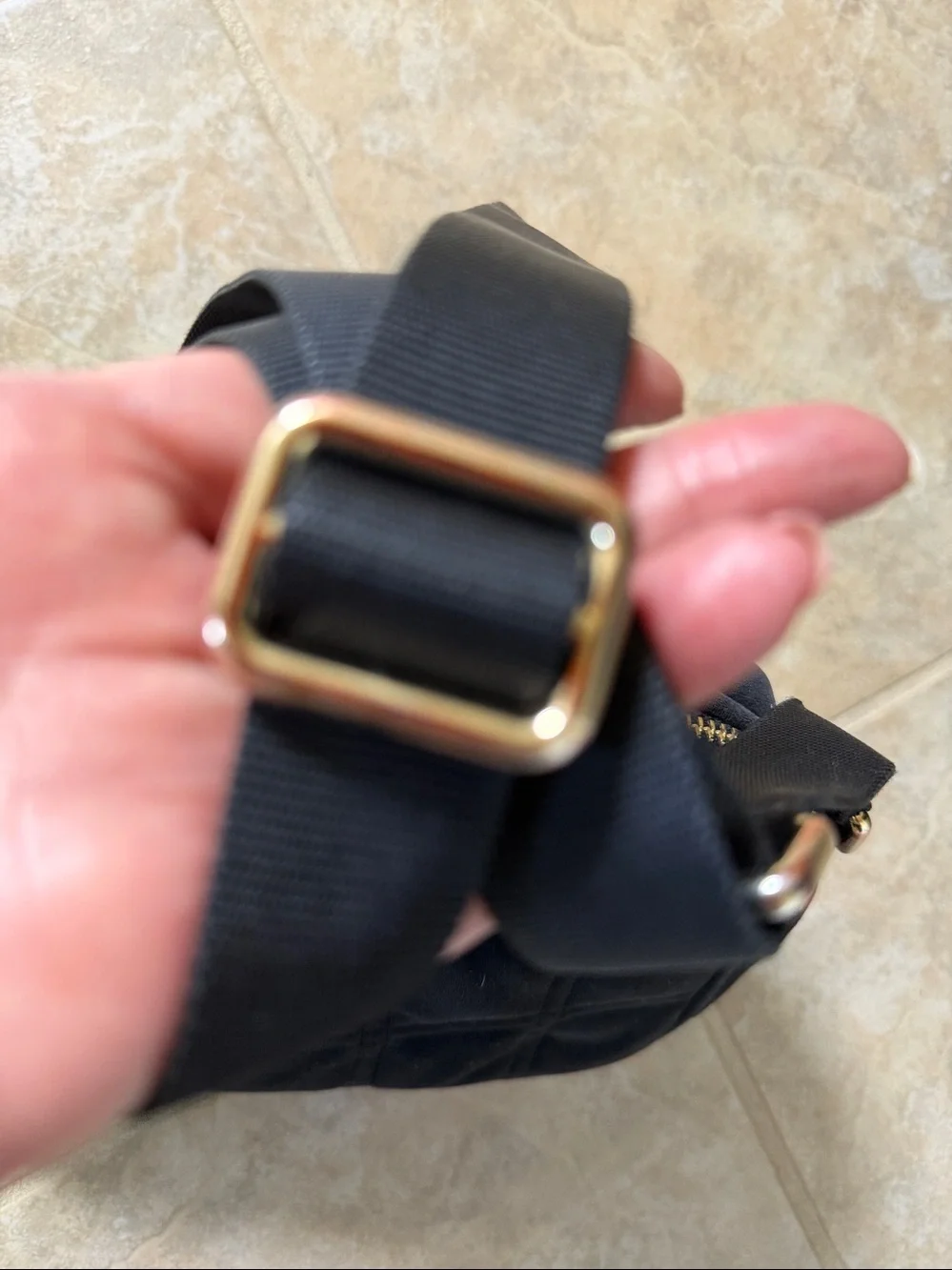 lululemon athletica Black Quilted Crossbody with Rose Gold Logo